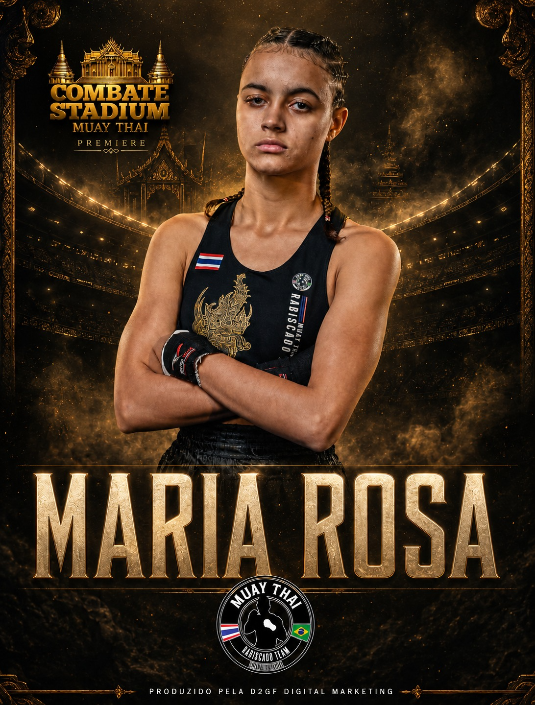 Pôster da atleta Maria Rosa para o Combate Stadium Muay Thai