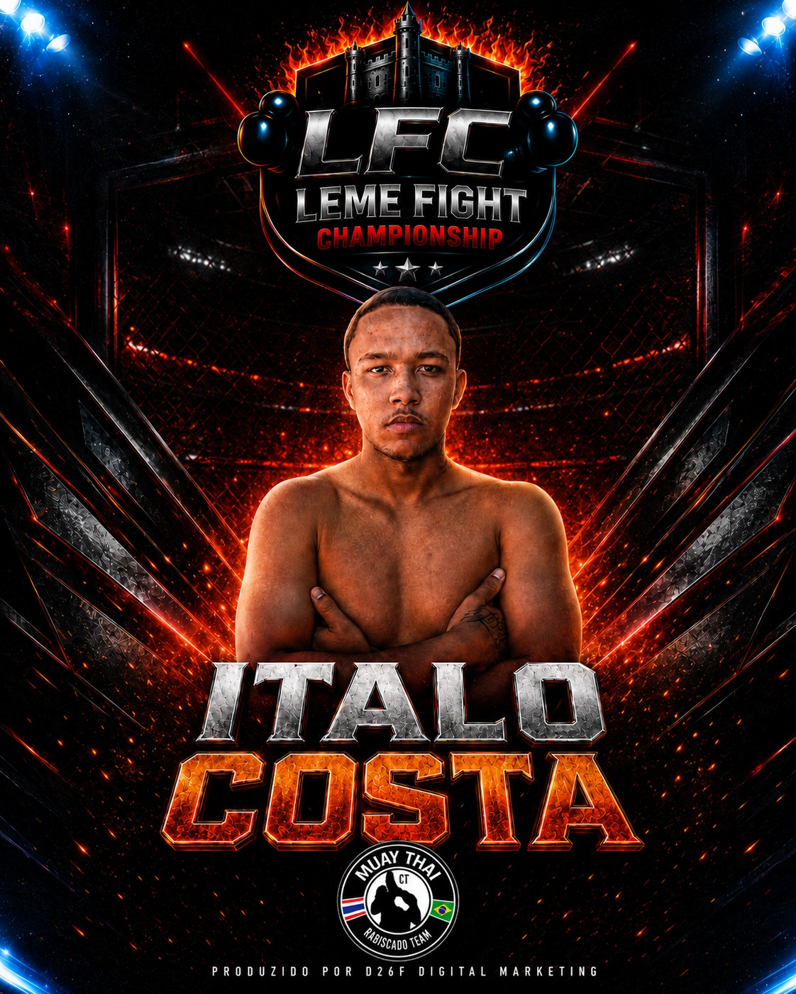 Banner do atleta Ítalo Costa para o LFC Leme Fight Championship com a assinatura do CT Muay Thai Rabiscado Team